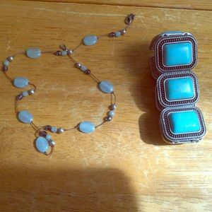 Turquoise bracelet and blue green choker necklace